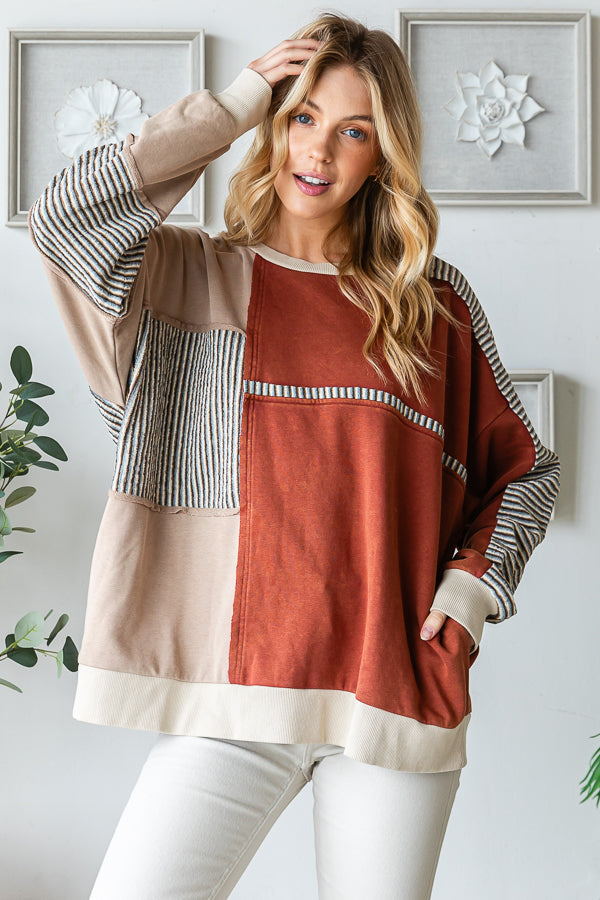 WASHED COLOR BLOCK SWEATSHIRT