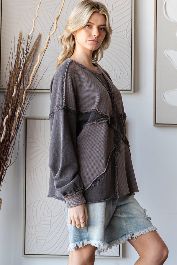 WASHED STAR PATCHWORK SOFT PULLOVER TOP