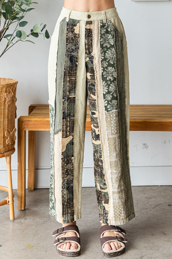 MINERAL WASHED PATCHWORK TWILL PANTS