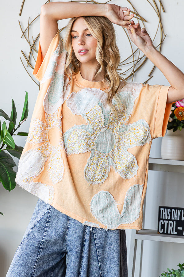 FLORAL PATCHWORK OVERSIZED TEE
