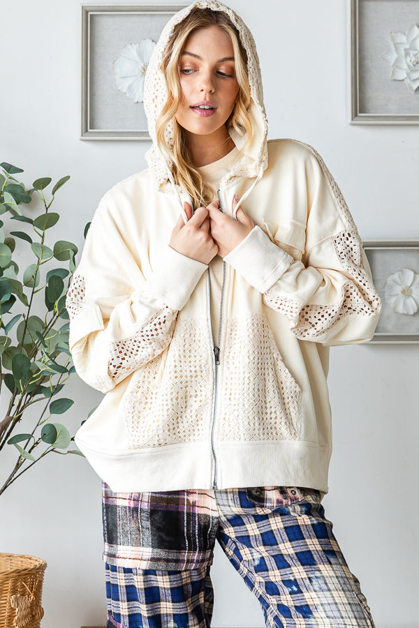 WASHED BACK TWIST DETAIL HOODED ZIP UP JACKET