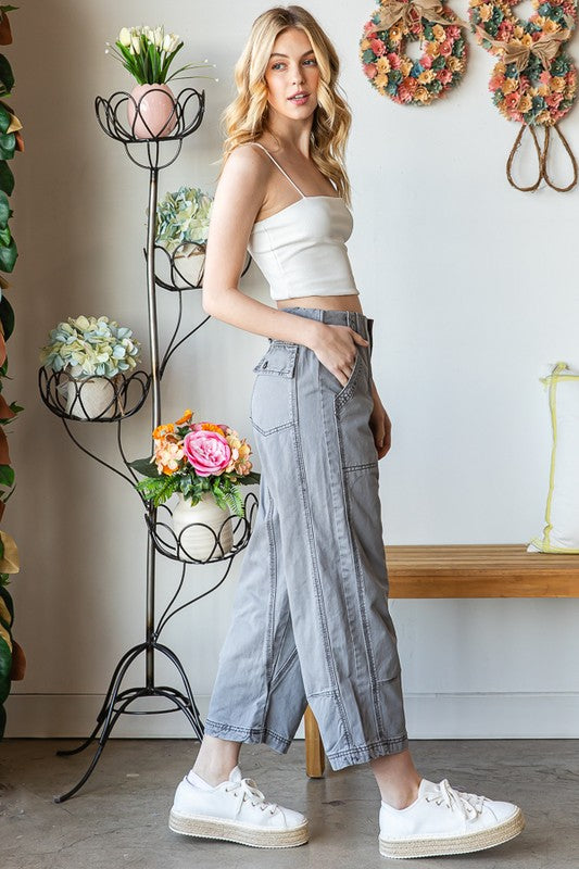 GARMENT DYED TROUSER CROPPED PANTS