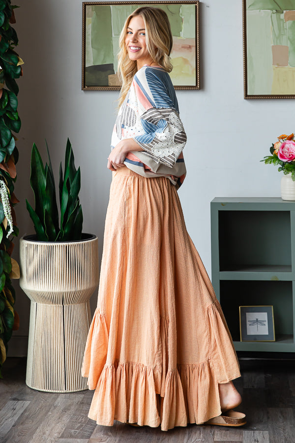 WASHED WIDE LEG RUFFLED HEM PANTS