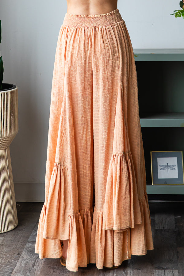 WASHED WIDE LEG RUFFLED HEM PANTS