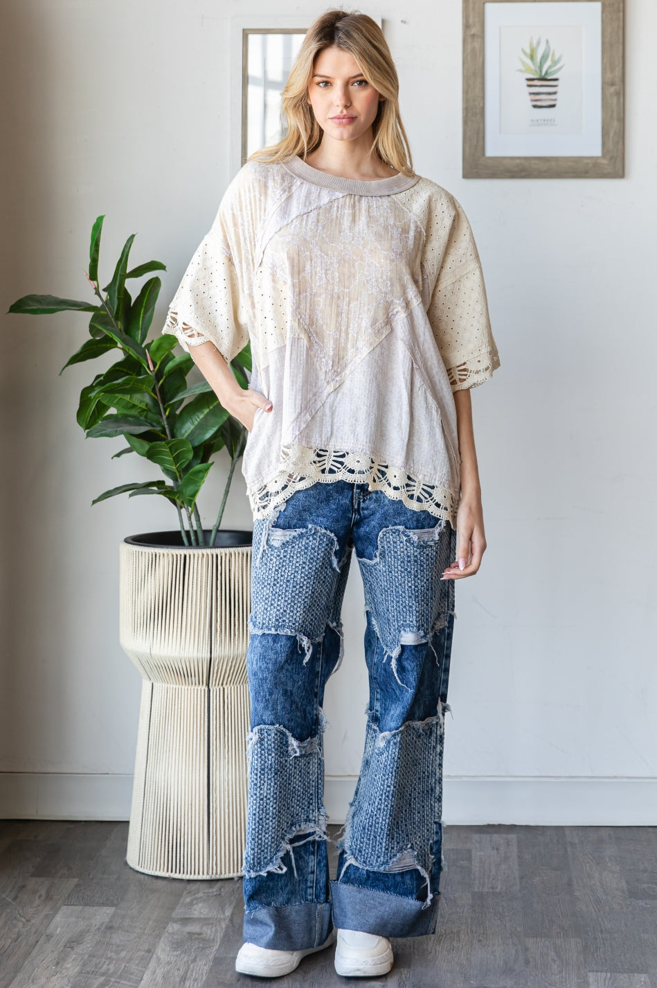 WASHED MIX MEDIA CASUAL TOP