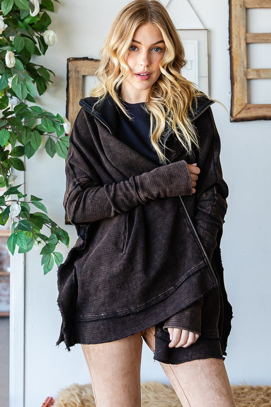 WASHED TURTLE NECK PONCHO