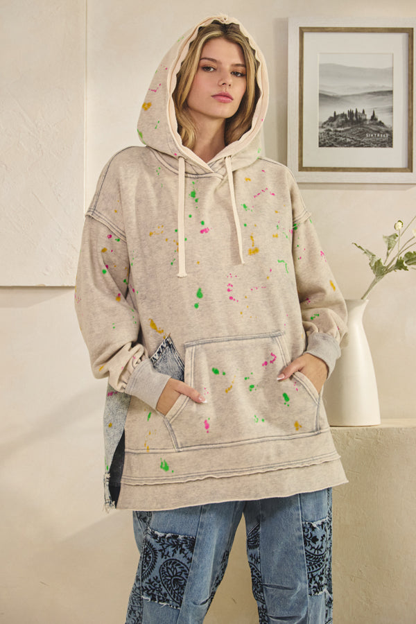 WASHED SPLATTER PAINT LONG SLEEVE HOODIE