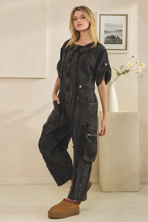 WASHED SHORTSLEEVED JUMPSUIT