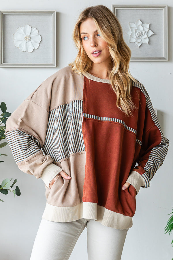 WASHED COLOR BLOCK SWEATSHIRT