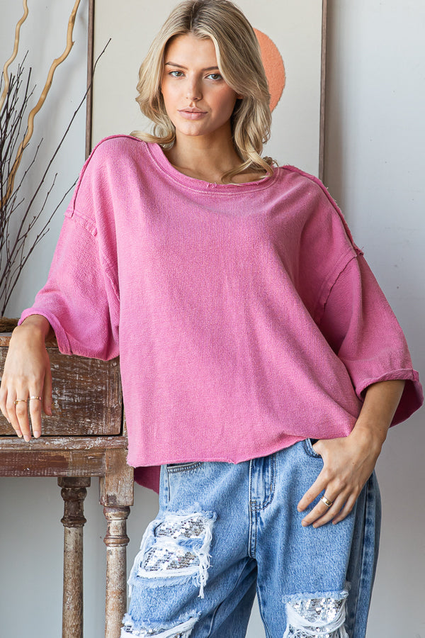 WASHED DROP SHOULDER RELAXED CROPPED TOP