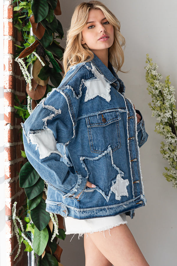WASHED STAR PATCHWORK DENIM JACKET