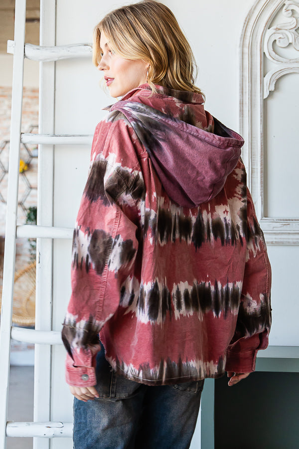 TIE DYE HI-LOW HEM HOODED CORDUROY SHACKET