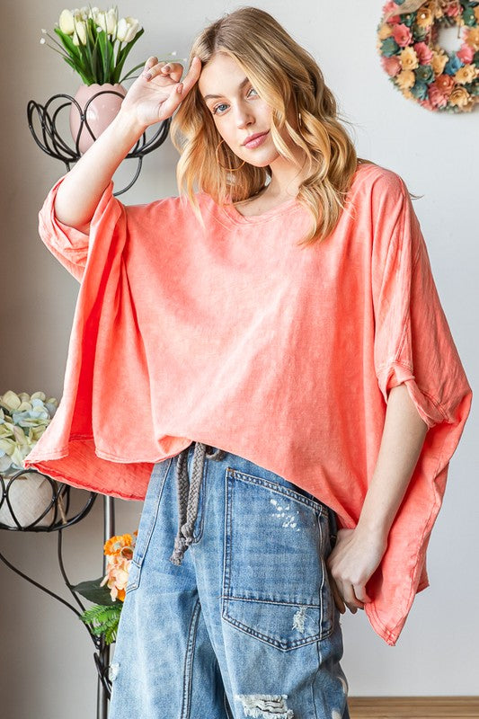 MINERAL WASHED TWISTED CUFFS SHORT SLEEVE TEE