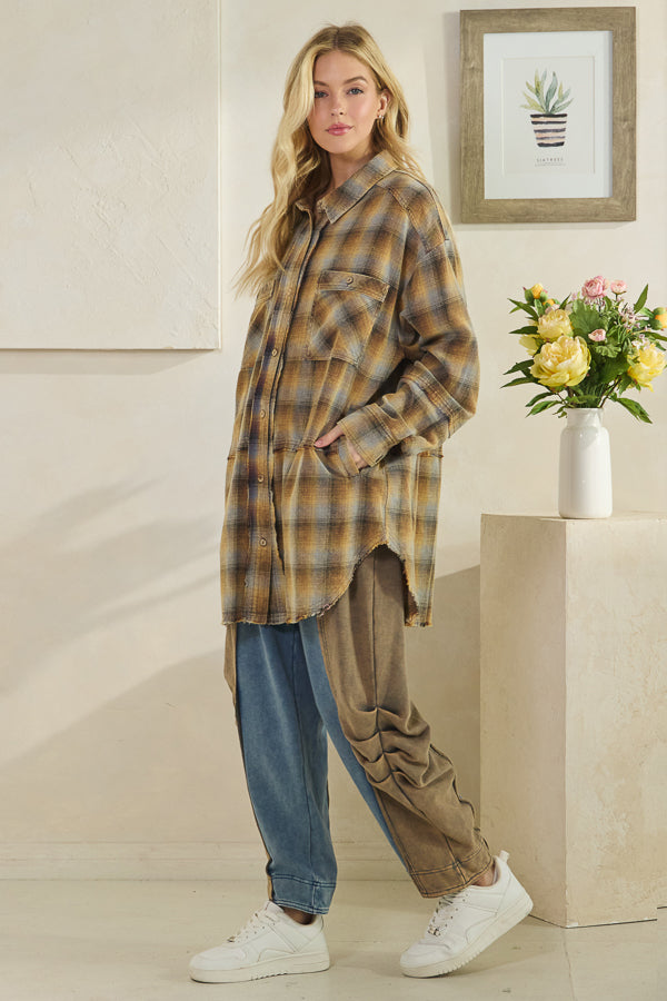 WASHED PLAID BUTTON DOWN SHIRT