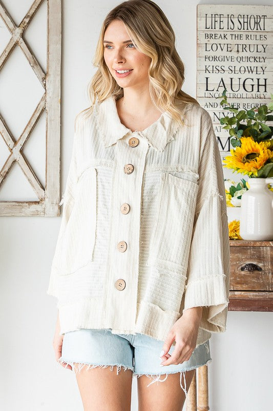 WASHED BUTTON FRONT SHORT SLEEVE BOXY SHIRT
