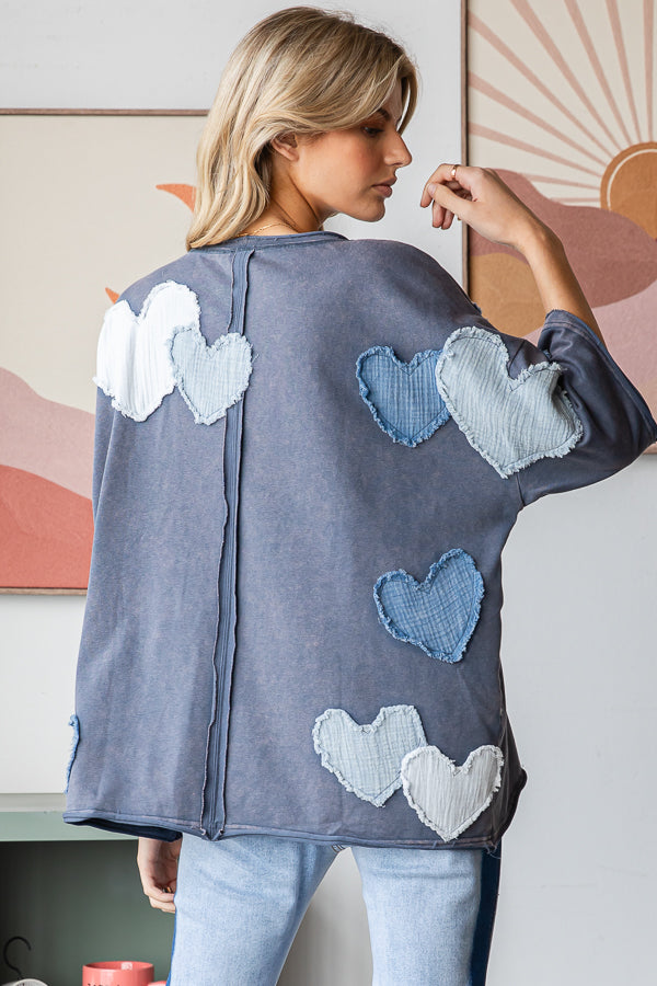 HEART PATCHWORK MINERAL WASHED SHORT SLEEVE TEE