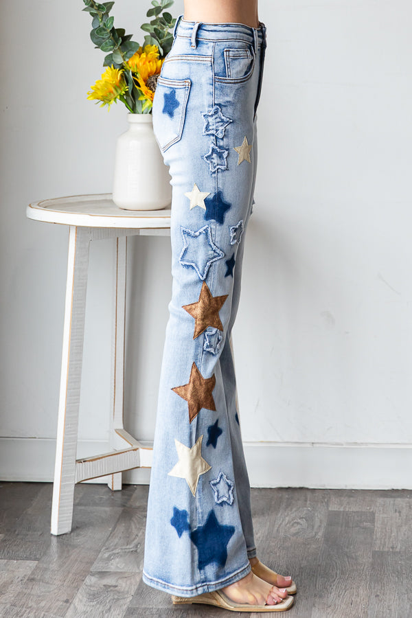 WASHED STAR PACTHWORK DENIM JEANS