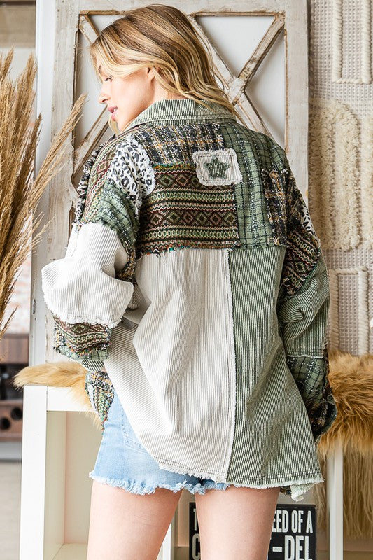 WASHED MIX MEDIA POCKET CROPPED CORDUROY SHACKET