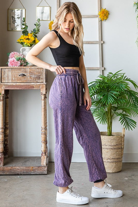 WASHED QUILT STITCHED DRAWSTRING WAIST JOGGER