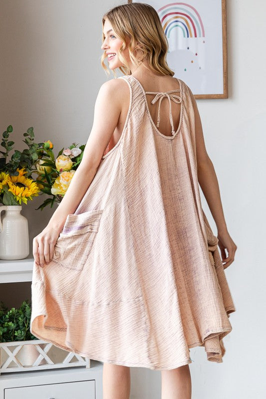 MINERAL WASHED SIDE POCKET FLARE HEM TANK DRESS
