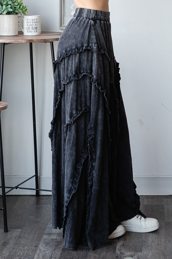RUFFLE DETAIL WIDE LEG FLARE PANTS
