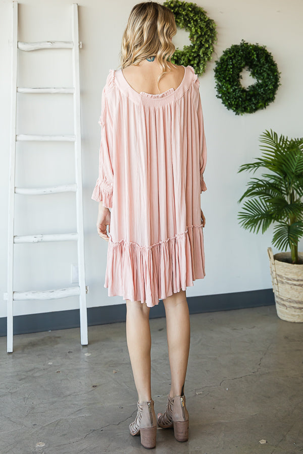 WASHED SCOOP NECK RUFFLE HEM BABYDOLL DRESS