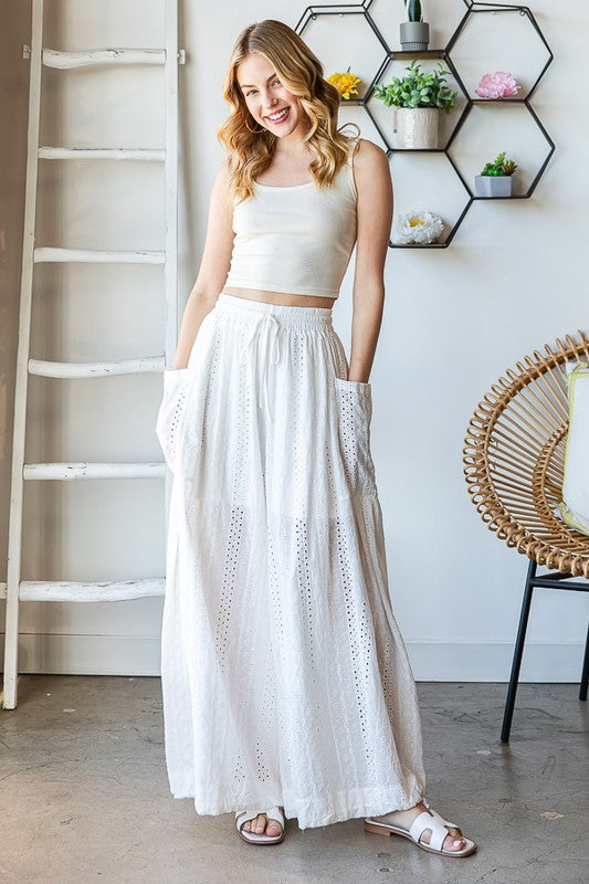 MINERAL WASHED WIDE LEG EYELE KNIT PANTS