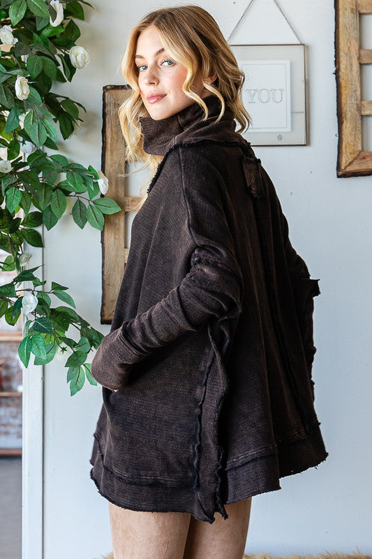 WASHED TURTLE NECK PONCHO