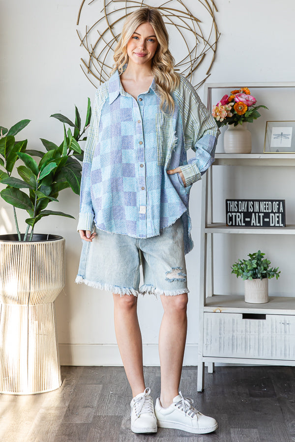 WASHED SEERSUCKER LONG SLEEVE SHIRT