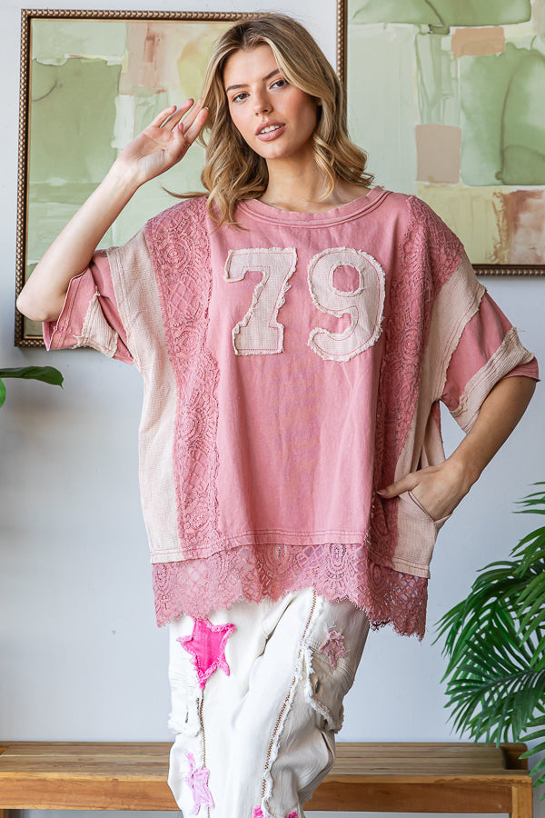 WASHED NUMBER PATCHWORK MIX MEDIA TEE