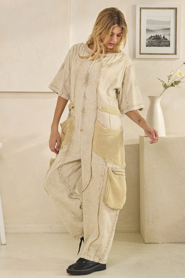WASHED SHORTSLEEVED JUMPSUIT