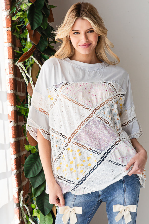 WASHED DIAMOND PATCHWORK BOX TEE
