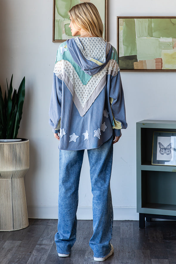 STAR PATCHWORK HOODED TOP