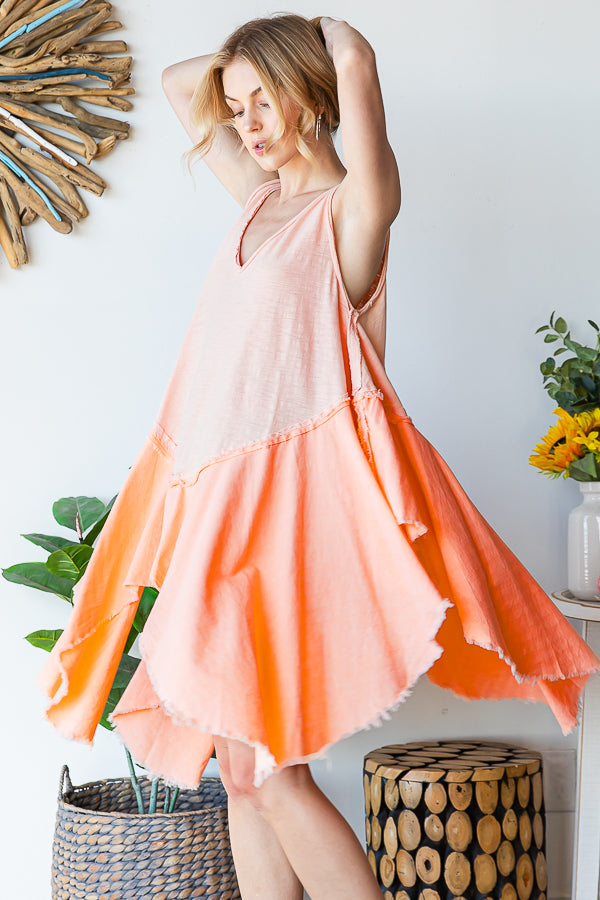 WASHED MIX MEDIA ASYMMETRICAL HEM TUNIC DRESS