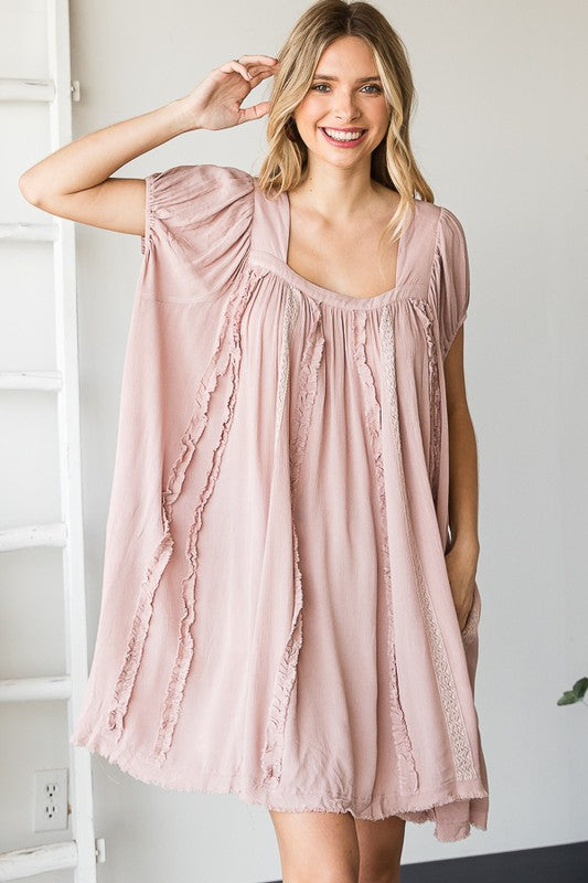 MINERAL WASHED LACE DETAIL TUNIC TOP