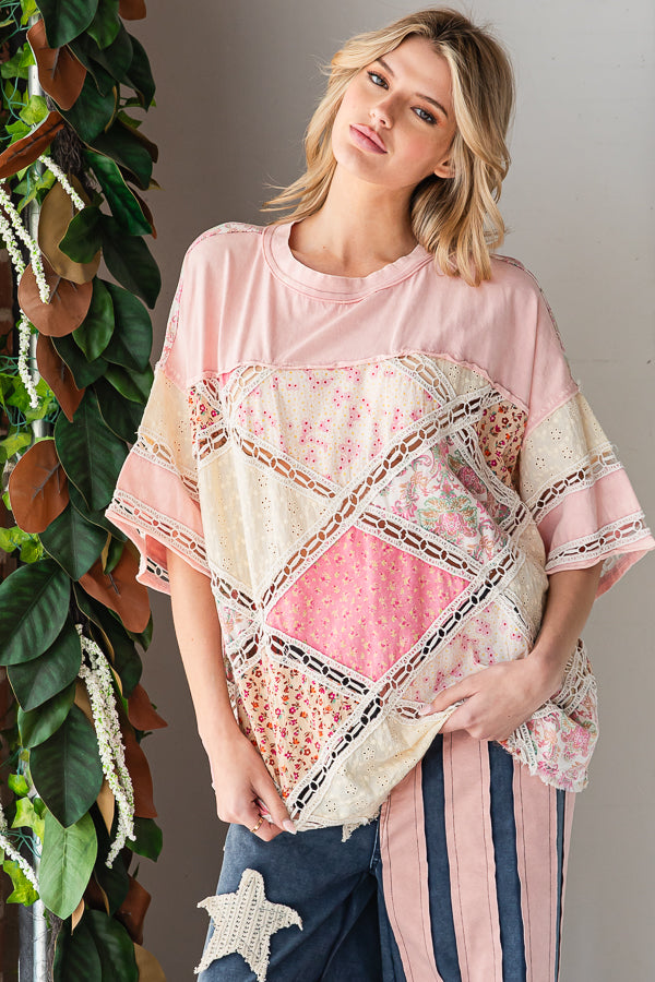 WASHED DIAMOND PATCHWORK BOX TEE