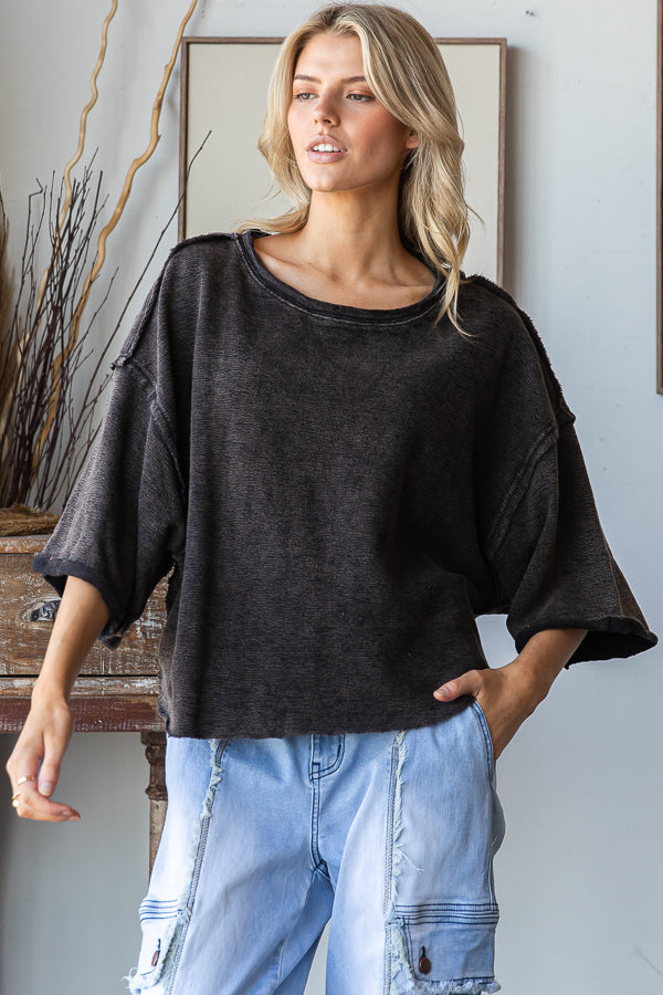 WASHED DROP SHOULDER RELAXED CROPPED TOP