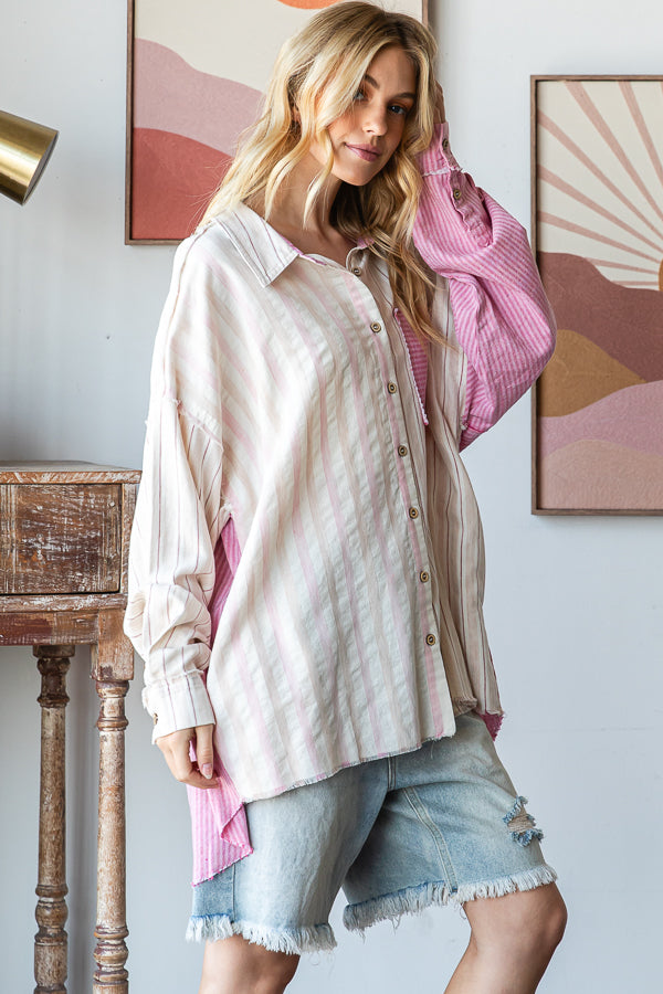 WASHED MULTI STRIPED LONG SLEEVE SHIRT