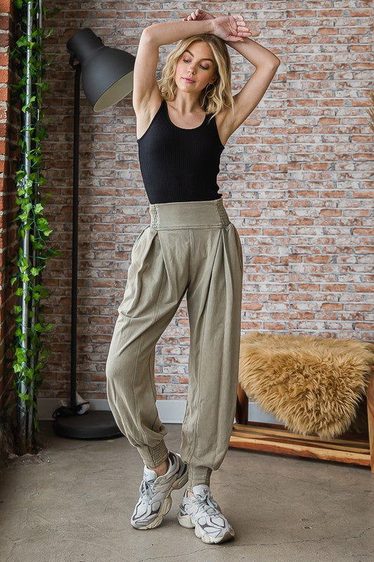 SMOCKED WAIST DETAIL JOGGER PANTS