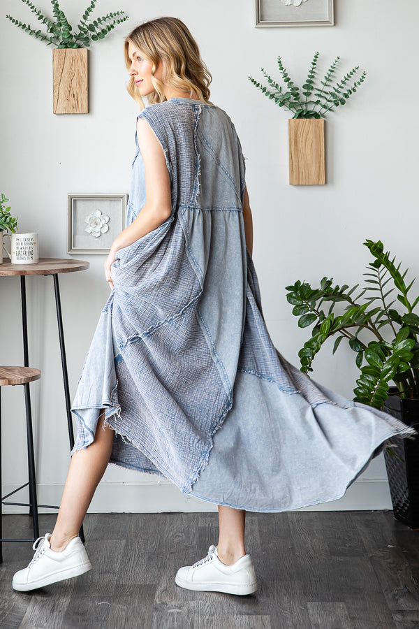 WASHED PATCHWORK DETAIL MIDI DRESS
