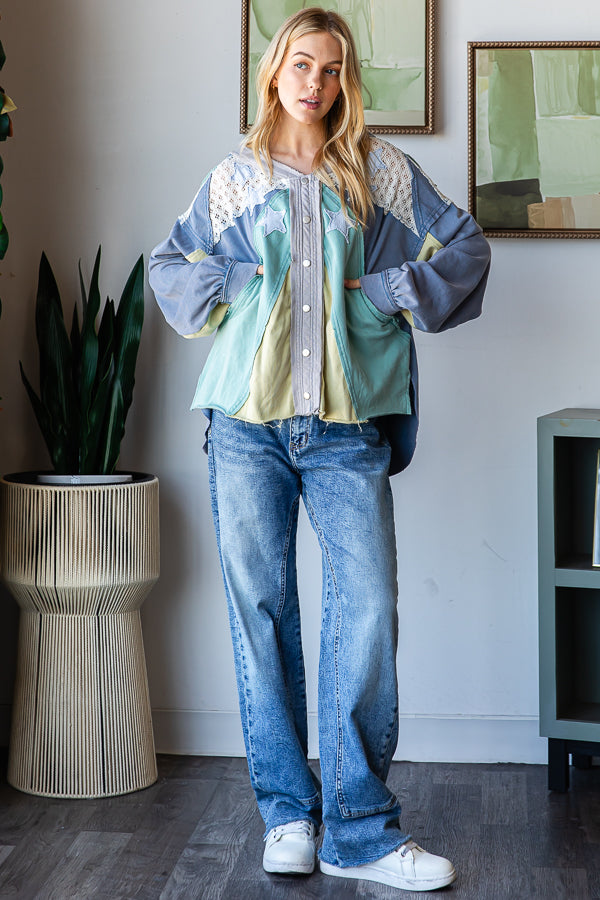 STAR PATCHWORK HOODED TOP