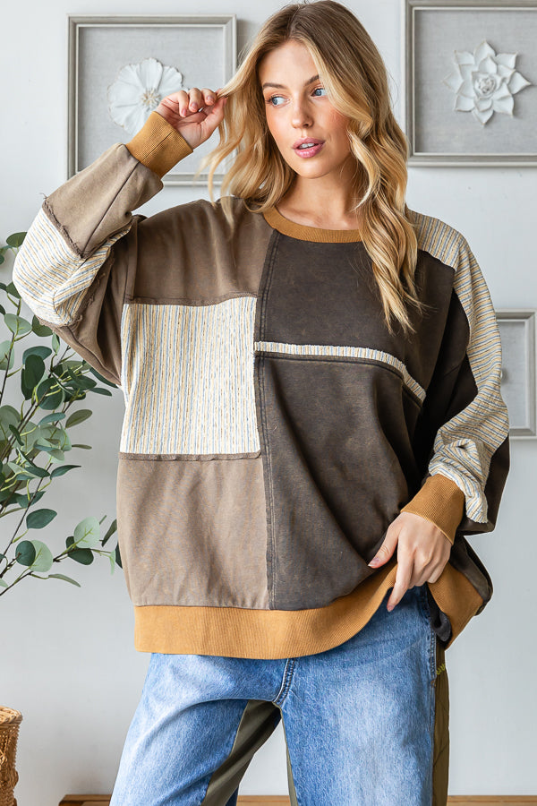 WASHED COLOR BLOCK SWEATSHIRT