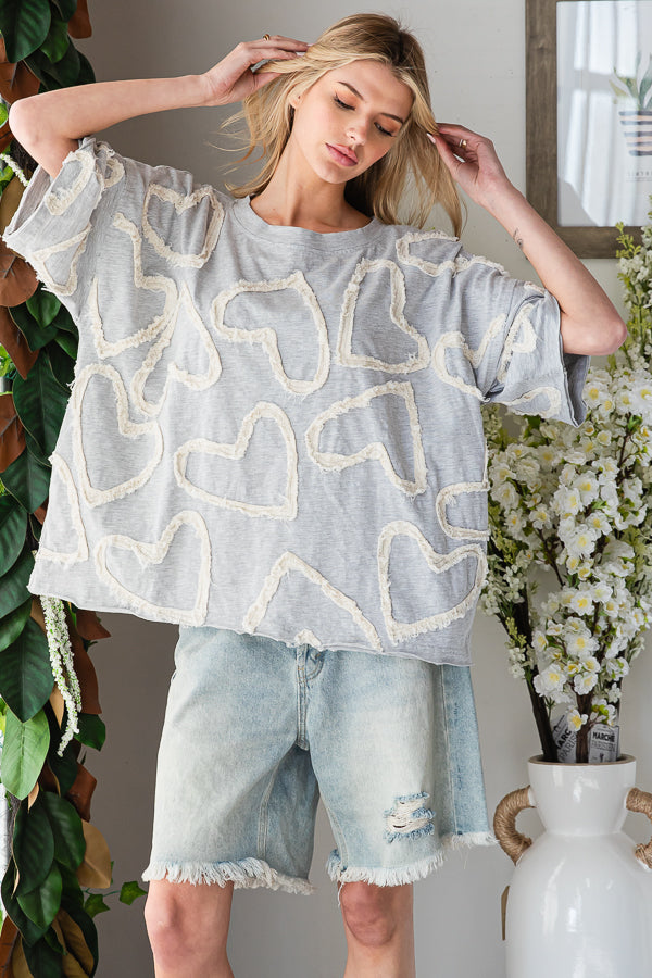 ALL OVER HEART PATCHWORK RELAXED CASUAL TOP