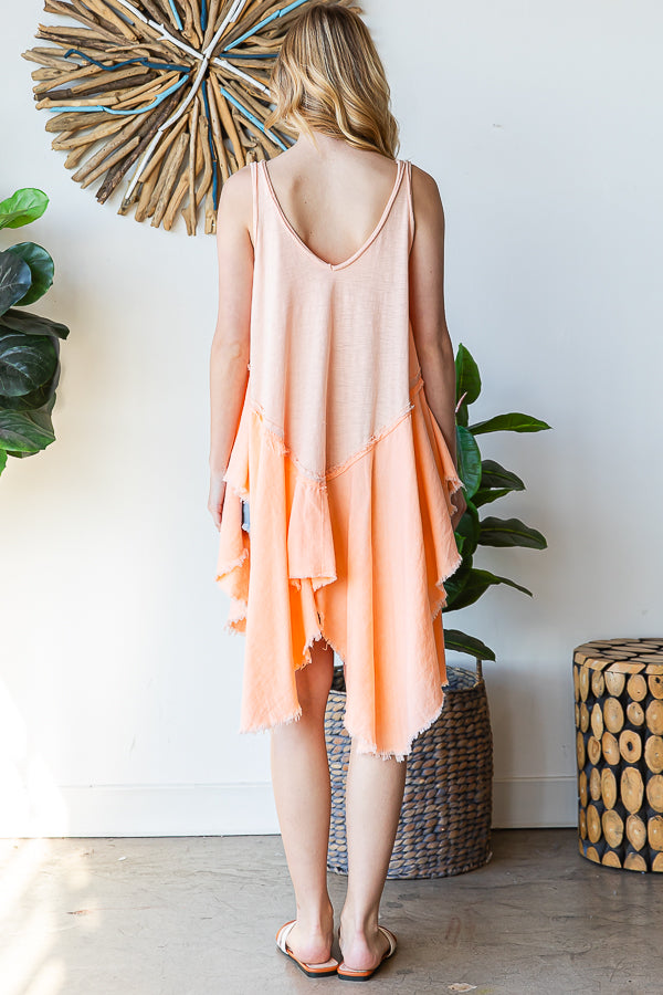 WASHED MIX MEDIA ASYMMETRICAL HEM TUNIC DRESS