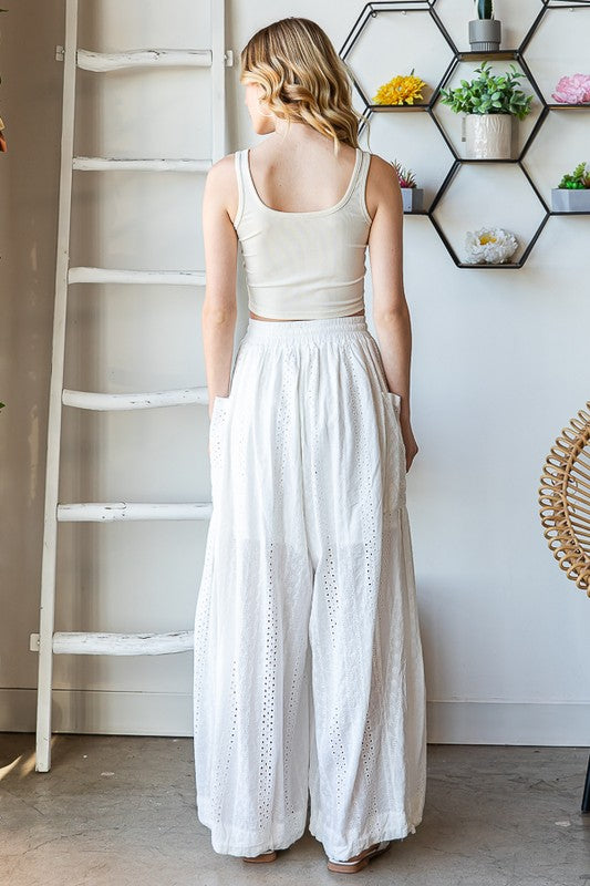 MINERAL WASHED WIDE LEG EYELE KNIT PANTS