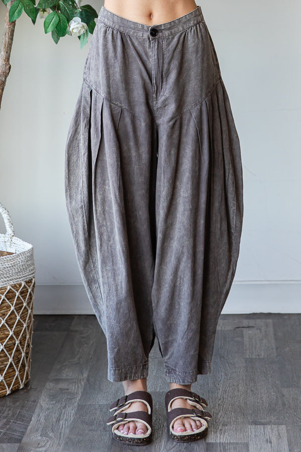 WASHED PLEAT DETAIL COTTON LINEN PANTS