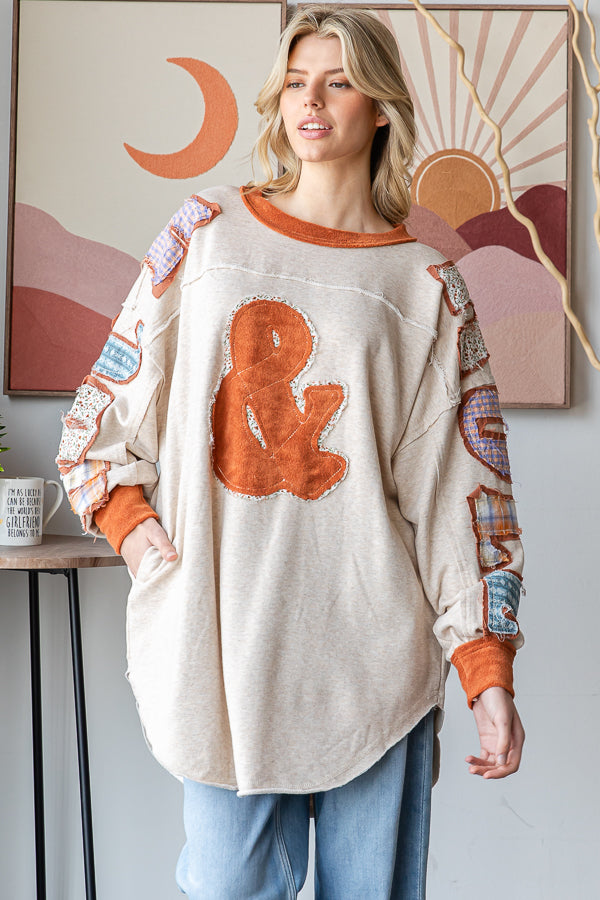 ROCK AND ROLL PATCHWORK LONG SLEEVE PULLOVER TOP