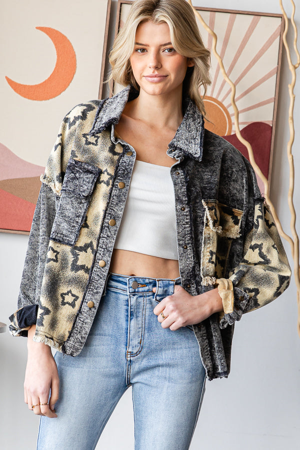WASHED STAR PRINT CORDUROY MIX JACKET