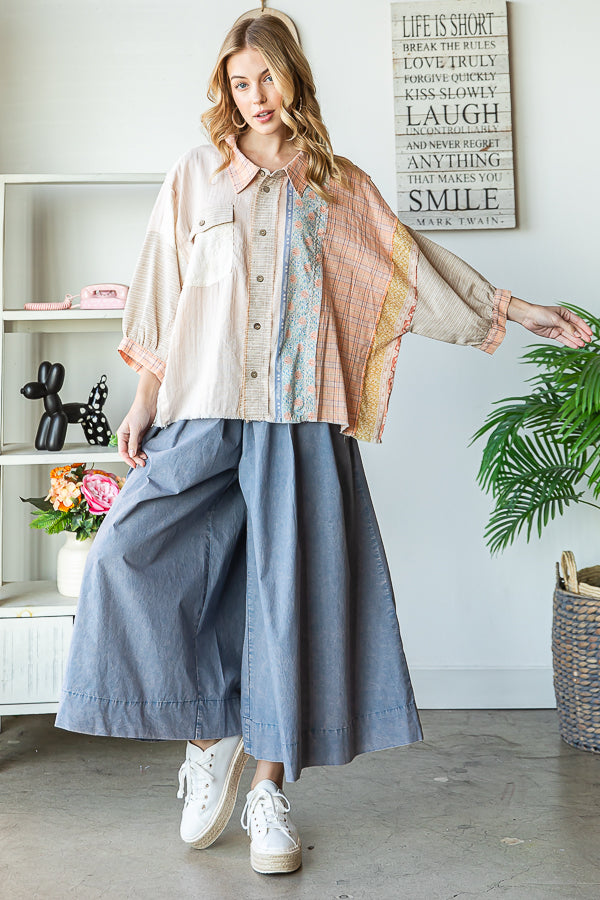 PATCHWORK BUTTON FRONT SHIRT