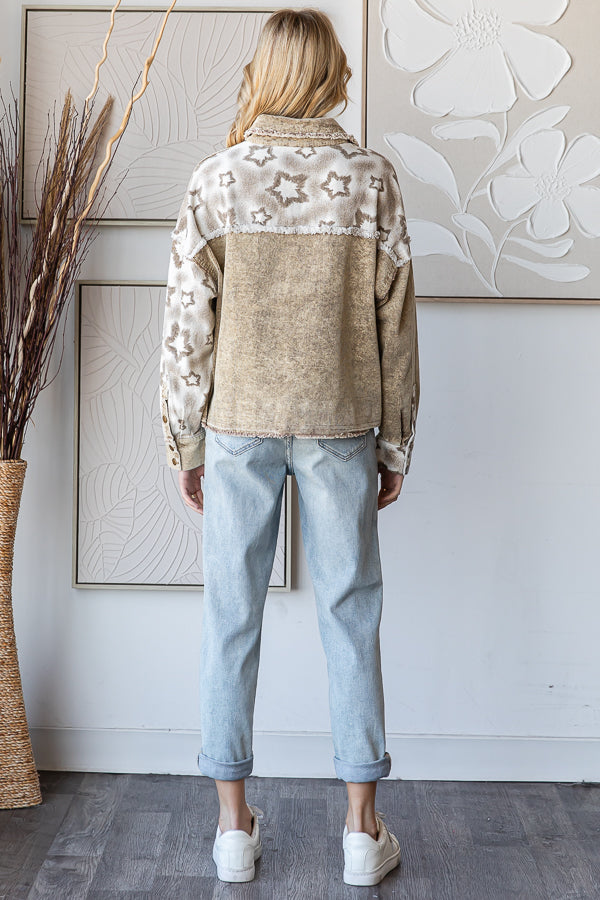 WASHED STAR PRINT CORDUROY MIX JACKET